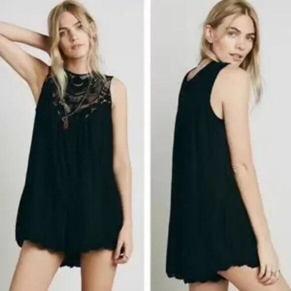 Jen's Pirate Booty for Free People Black Crochet Lace Romper Playsuit Women XS - Picture 3 of 15